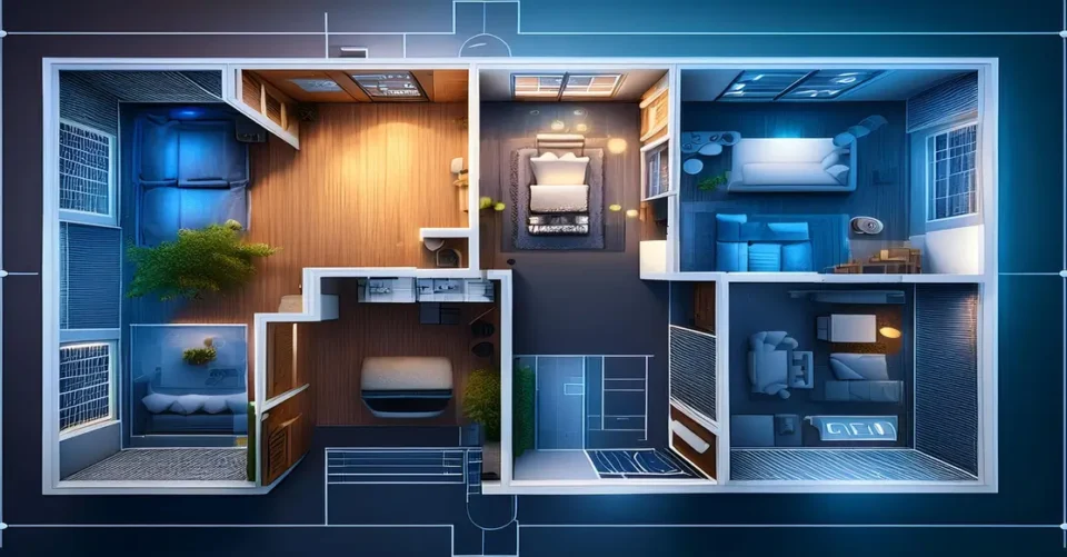 image showing 3d floor plan for home automation, smart home